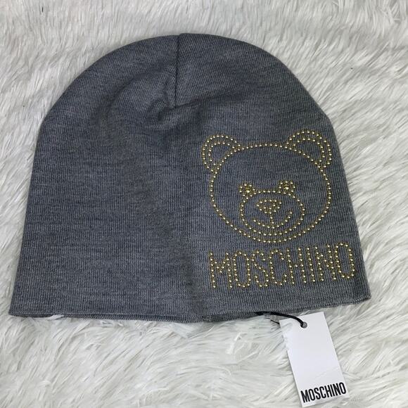 #MOSCHINO Studded Wool Beanie Gray NWT